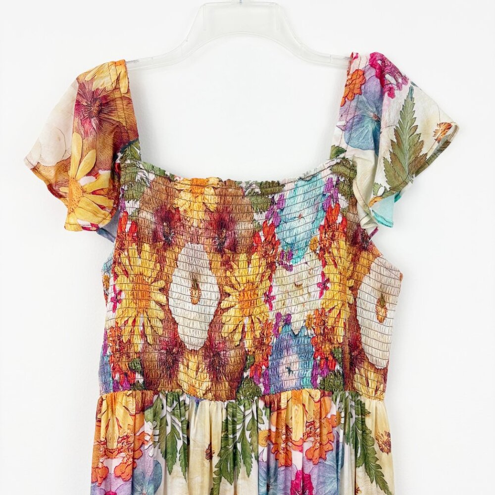 Anthropologie Floral Maxi Dress in Cream, Orange, Blue, Green - Picture 5 of 11